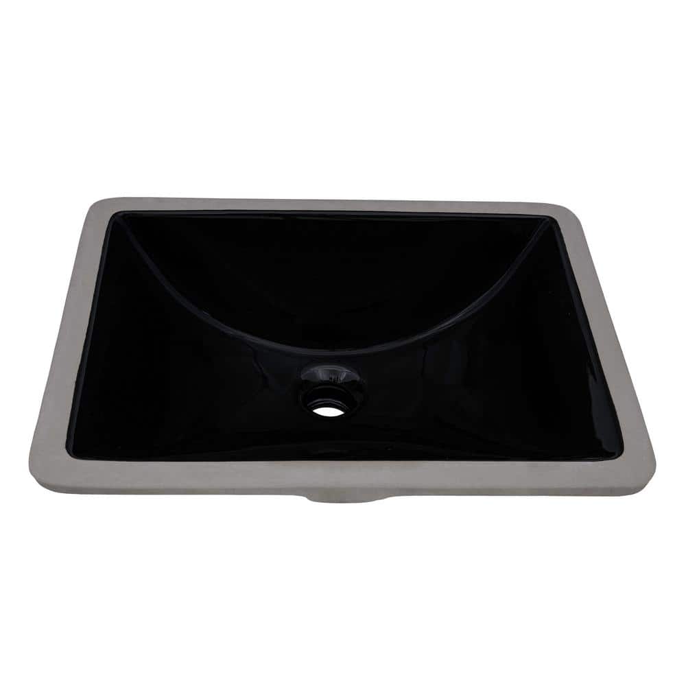 Black Rectangular Ceramic Undermount Bathroom Sink with Overflow