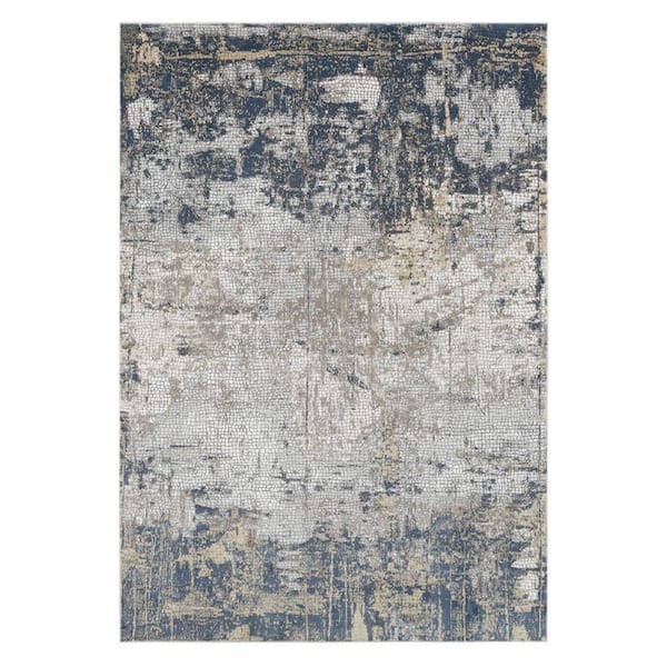 4 ft. x 6 ft. Beige Dark Blue And Gray Abstract Area Rug
