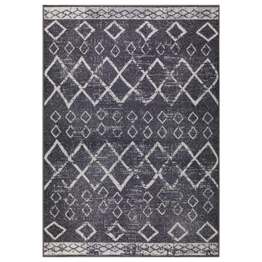 Gray Polypropylene 5 ft. x 7 ft. Geometric Indoor Area Rug