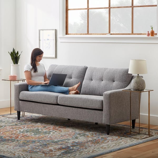 Normal iron parts Brookside Ellen 75.5 in. Light Gray Slope Arm Polyester Upholstered  Straight 3-Seater Sofa BS0008SOF00GR - The Home Depot