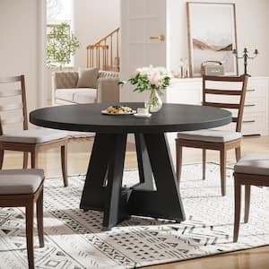 Roesler Farmhouse Black Wood 47 in. W Pedestal Dining Table, Round Dining Table without Chairs, Kitchen Table Seats 4