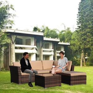 4-Piece Wicker Patio Conversation Set with Tan Cushions