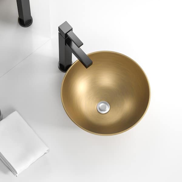 Unbranded 16 in. L x 16 in. W Modern Coppery Yellow Ceramic Round Vessel Sink