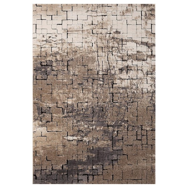 LOOMAKNOTI Tiffnie Brown/Cream 7 ft. 5 in. x 9 ft. 5 in. Abstract Polypropylene and Polyester Indoor Area Rug