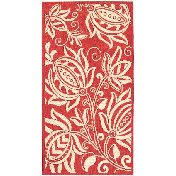 SAFAVIEH Courtyard Red/Natural Doormat 3 ft. x 5 ft. Border Indoor/Outdoor Patio Area Rug