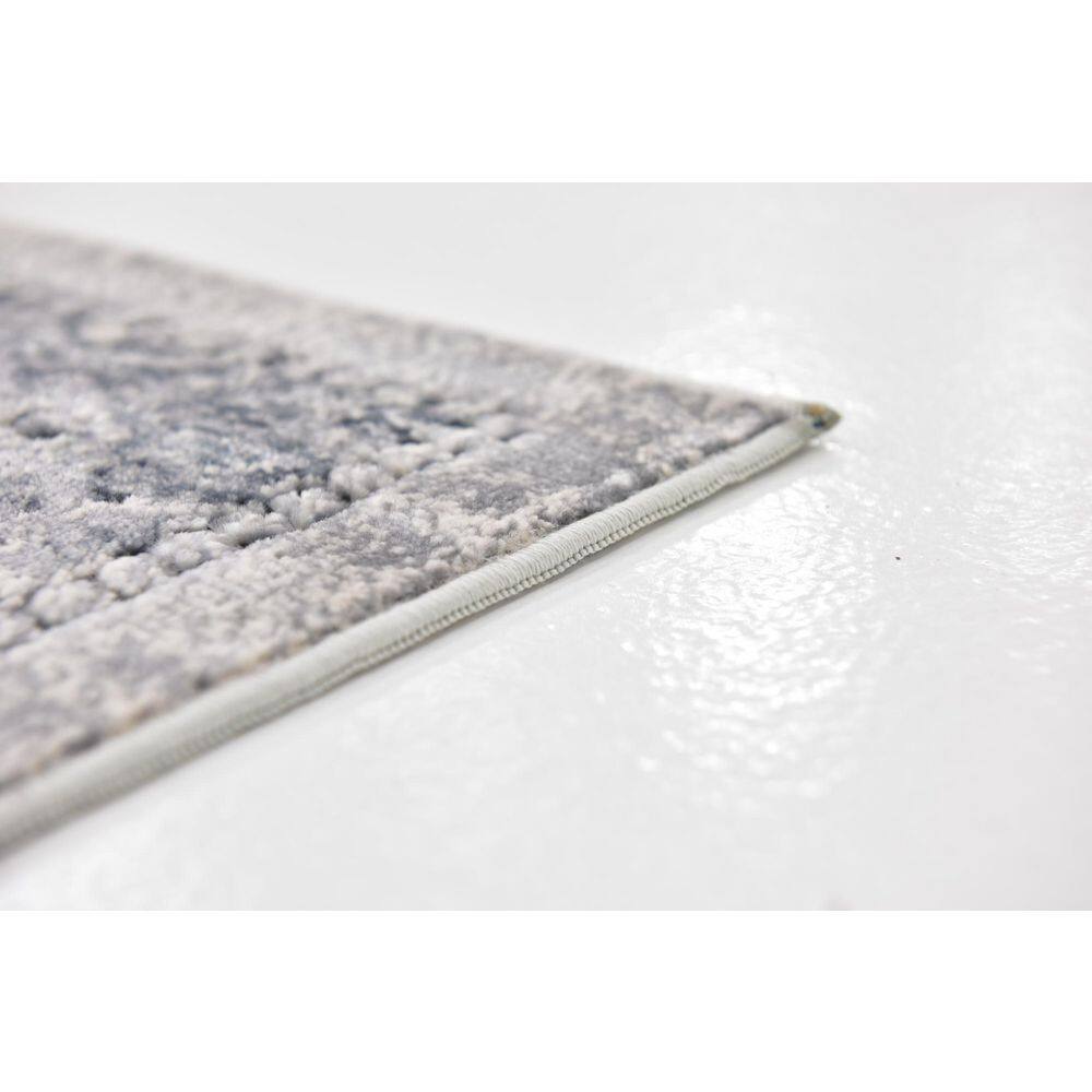 Vintage Navy Blue and Ivory Square Synthetic Rug 7' x 7'