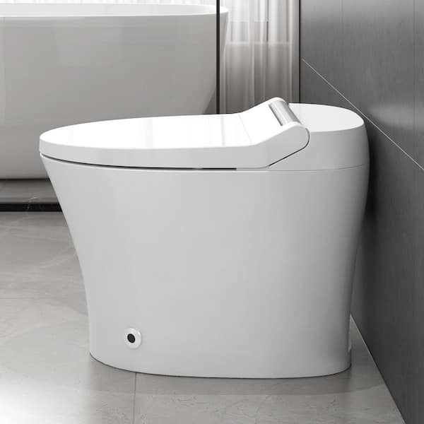 Modern Elongated Bidet Toilet 1/1.28 GPF in White with Heated Seat, Auto Flush, Foot Sensor, Night Light, Knob Control