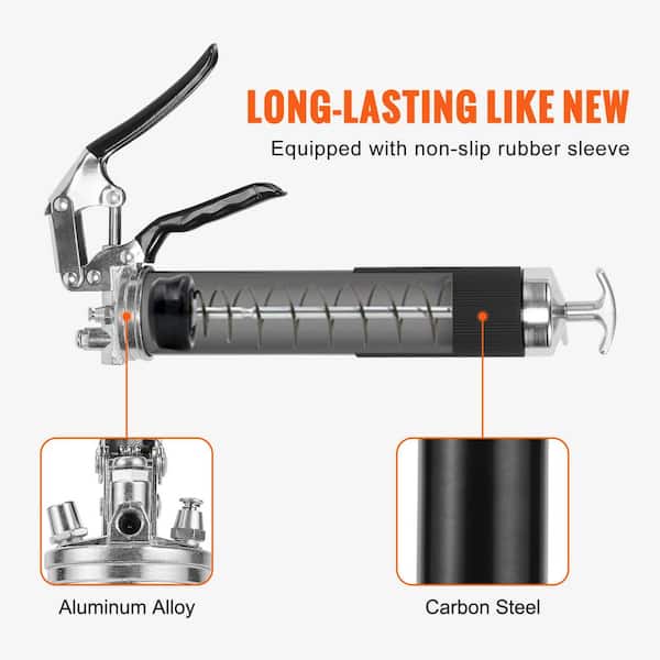 Heavy Duty Pistol Grip Grease Gun - 27 Extra Long Reinforced Flexible Hose 400cc