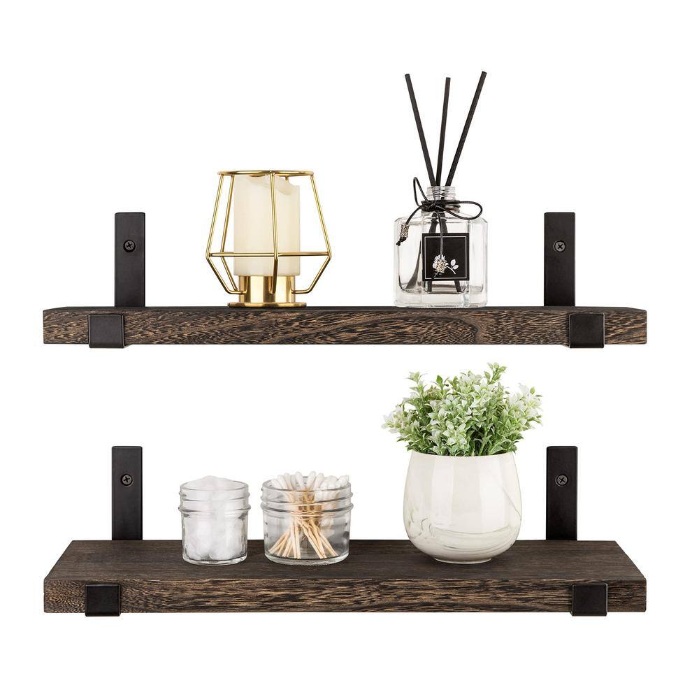 23.6 in. W x 6 in. D Rustic Wood Floating Shelves Wall Mounted Shelving Set of 2 Decorative Wall