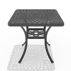 30.71 in. Cast Aluminum Square Patio Outdoor Dining Table with Black Frame and Umbrella Hole
