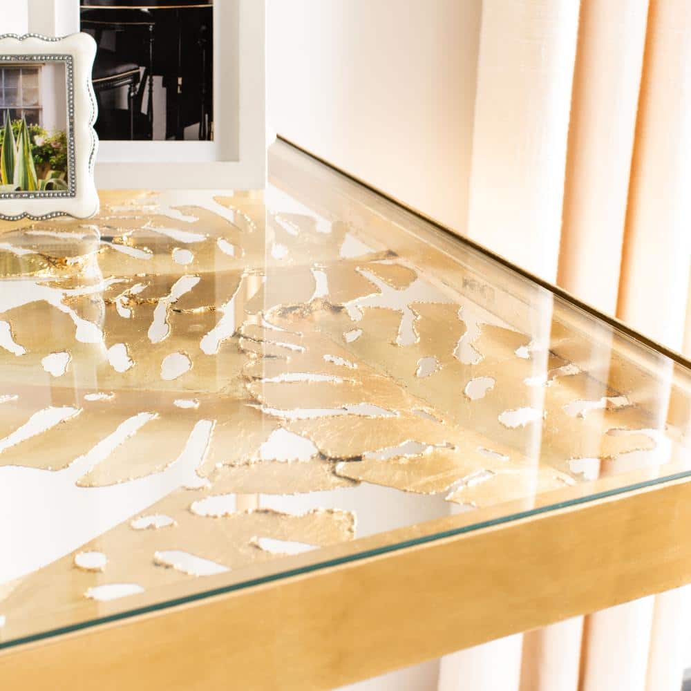 47'' Luxurious Gold Leaf Palm Leaf Glass Home Office Desk