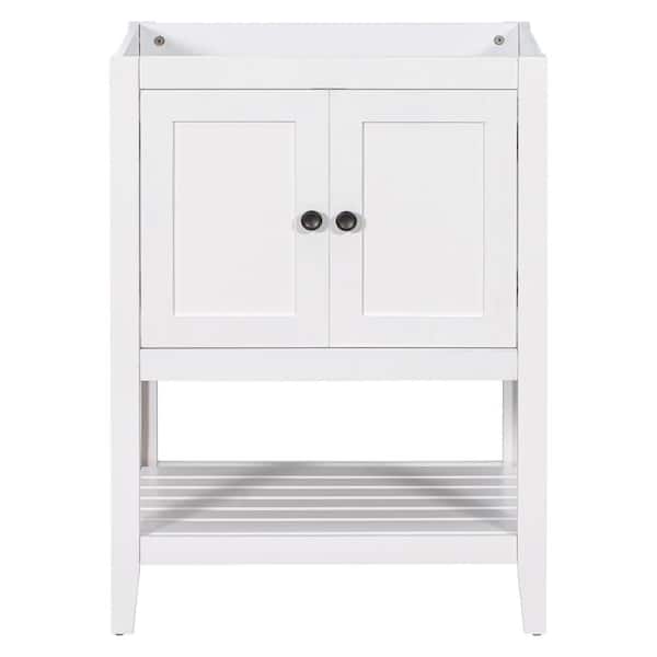 FUNKOL 23.7 in. W x 17.8 in. D x 33 in. H Solid Wood Frame Bath Vanity Cabinet without Top with 2-Door, Open Shelf in White