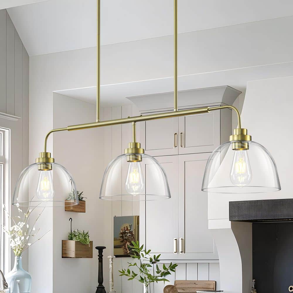 Jiyong　81 TinHon 3-Light Linear Gold Clear Glass Pendant Light for Kitchen