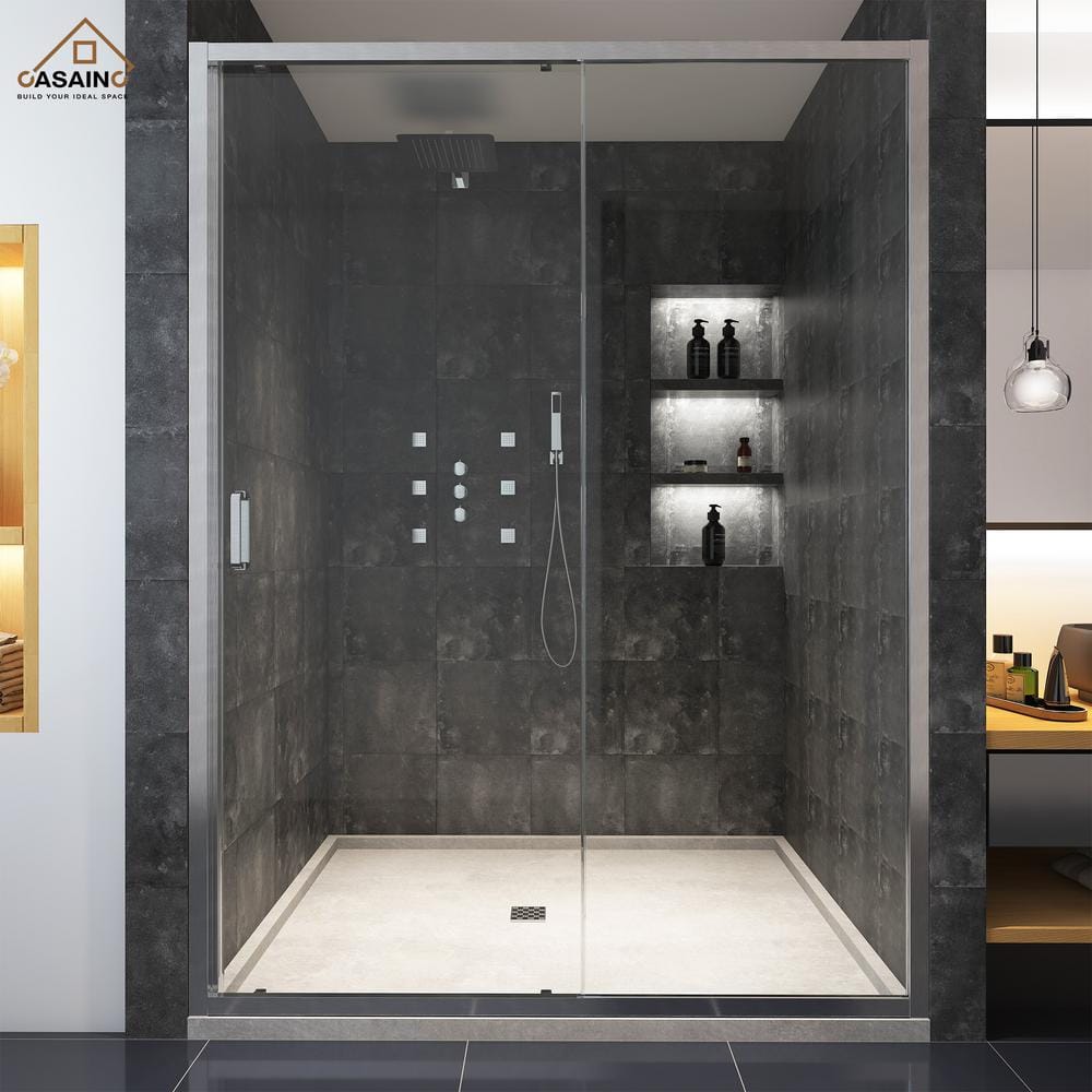 60" x 72" Brushed Nickel Framed Sliding Shower Door