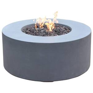 Modeno Venice 34 in. x 34 in. Round Concrete Propane Fire Pit Table with Electronic Ignition Cover and Lava Rock