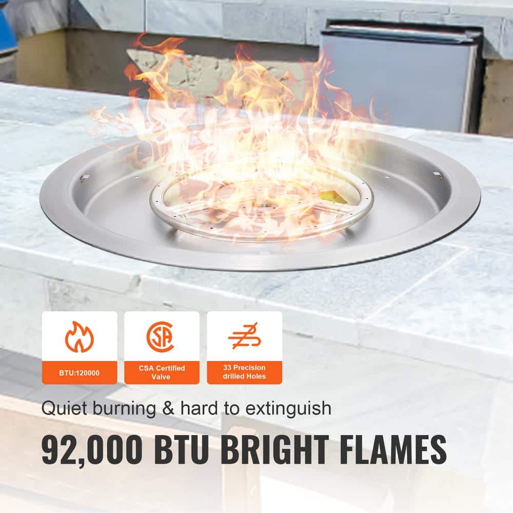 VEVOR 22" Round Stainless Steel Fire Pit Burner with Lid