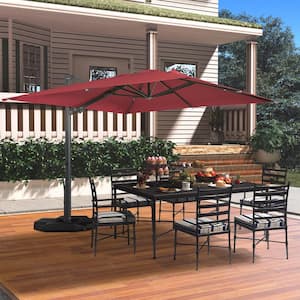 10 ft. x 13 ft. Rectangle Aluminum Cantilever Tilt Outdoor Hanging Patio Umbrella in Red for Garden Balcony