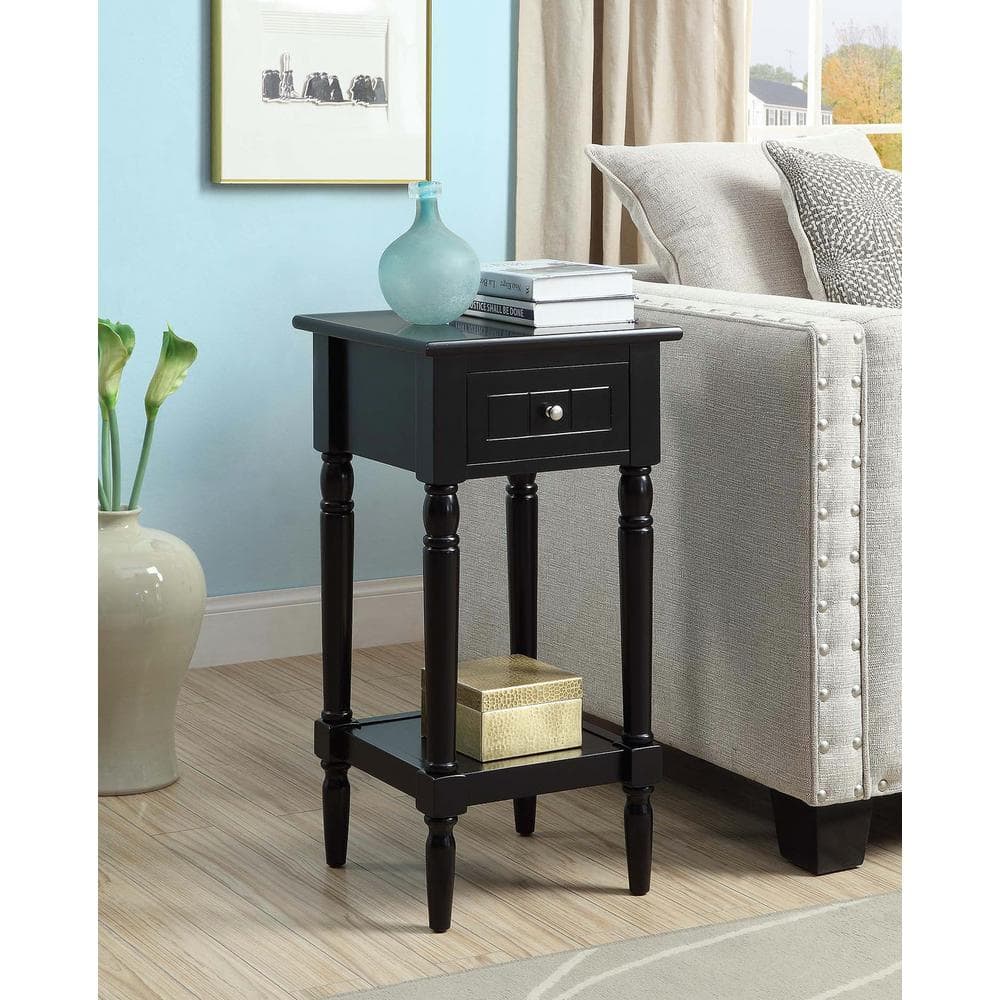 Black Wood French Country Accent Table with Storage