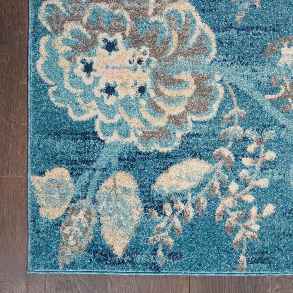 Turquoise Floral Synthetic Rectangular 5' x 7' Area Rug