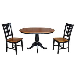 Laurel 3-Piece 36 in. Black/Cherry Extendable Solid Wood Dining Set with San Remo Chairs