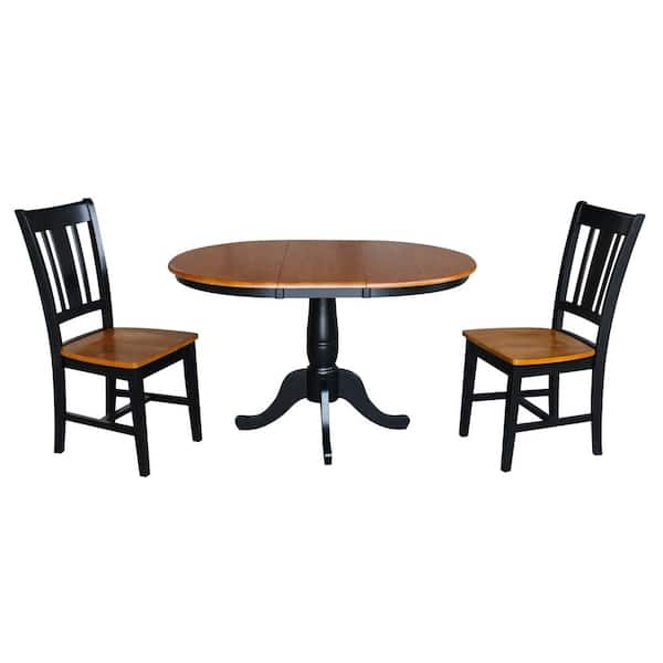 International Concepts Laurel 3-Piece 36 in. Black/Cherry Extendable Solid Wood Dining Set with San Remo Chairs