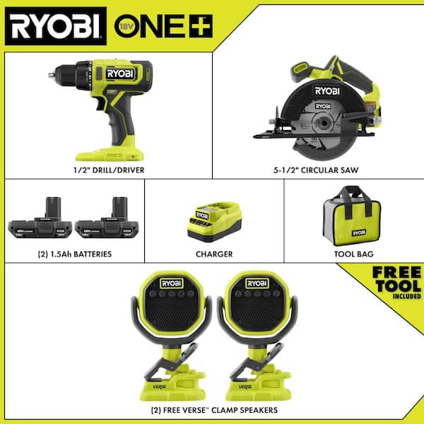 RYOBI ONE+ 18V Cordless 2-Tool Combo Kit with (2) 1.5 Ah Batteries