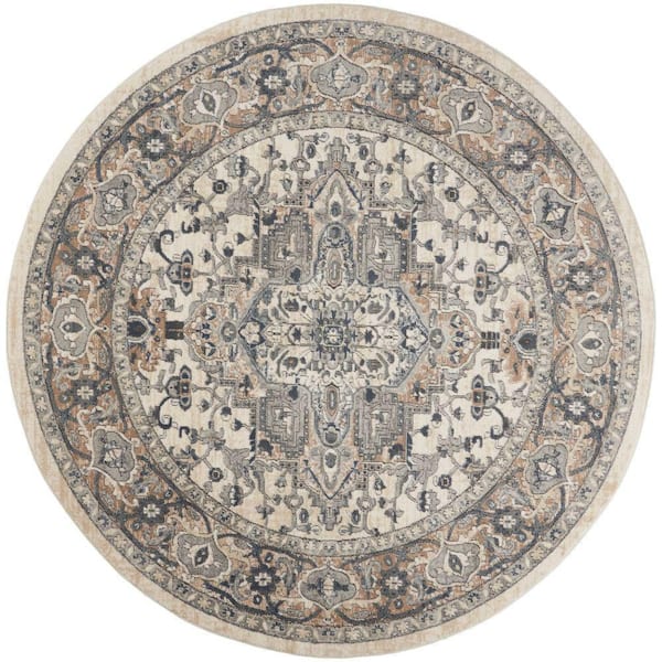 Nourison Concerto Ivory Grey 10 ft. x 10 ft. Center medallion Traditional Round Area Rug