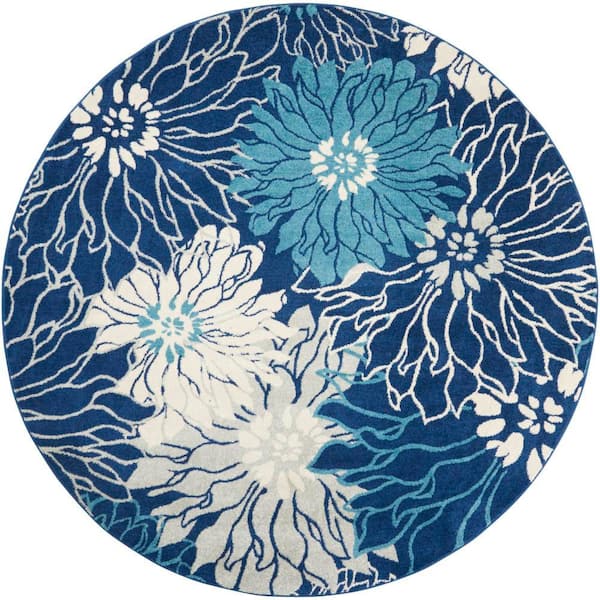 Nourison Passion Navy/Ivory 8 ft. x 8 ft. Floral Contemporary Round Area Rug