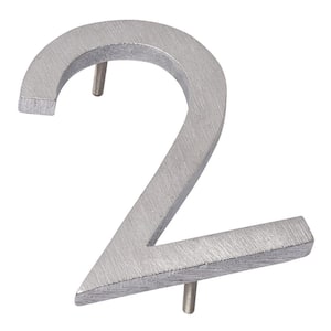 4 in. Brushed Aluminum Floating or Flat Modern House Number 2