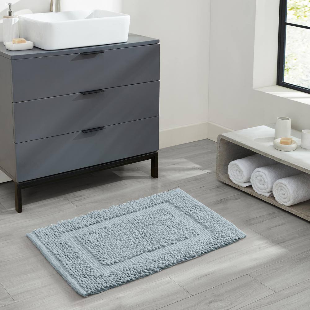 Pale Blue Cotton Chenille Non-Slip Bath Mat 17" x 24"