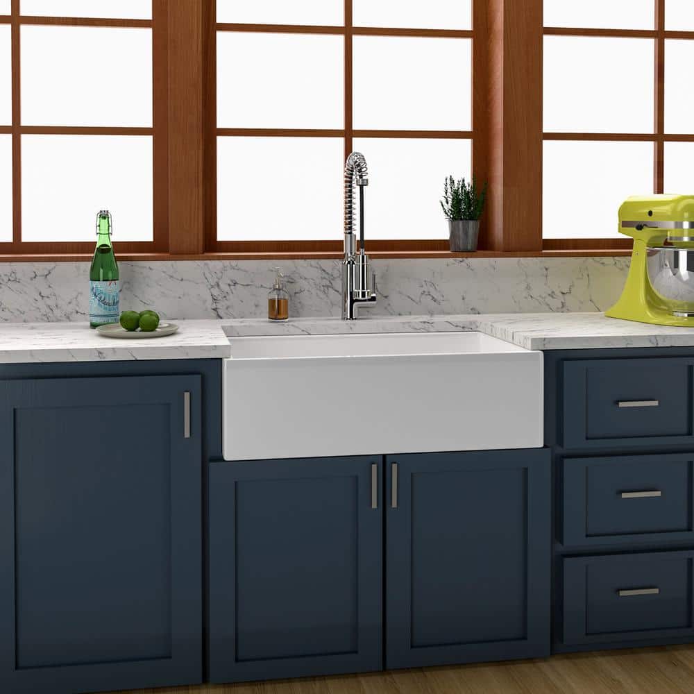 33'' White Fireclay Farmhouse Single Bowl Kitchen Sink