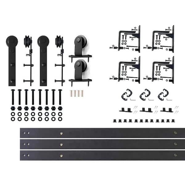HOMACER 5 ft./60 in. Black Rustic Triple Track Bypass Sliding Barn Door Track and Hardware Kit for Triple Doors