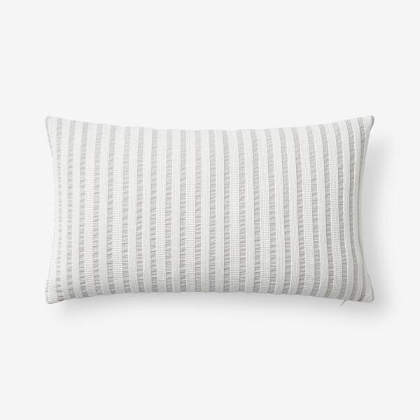 The Company Store Ruched Stripe Gray 12 in. x 21 in. Throw Pillow Cover