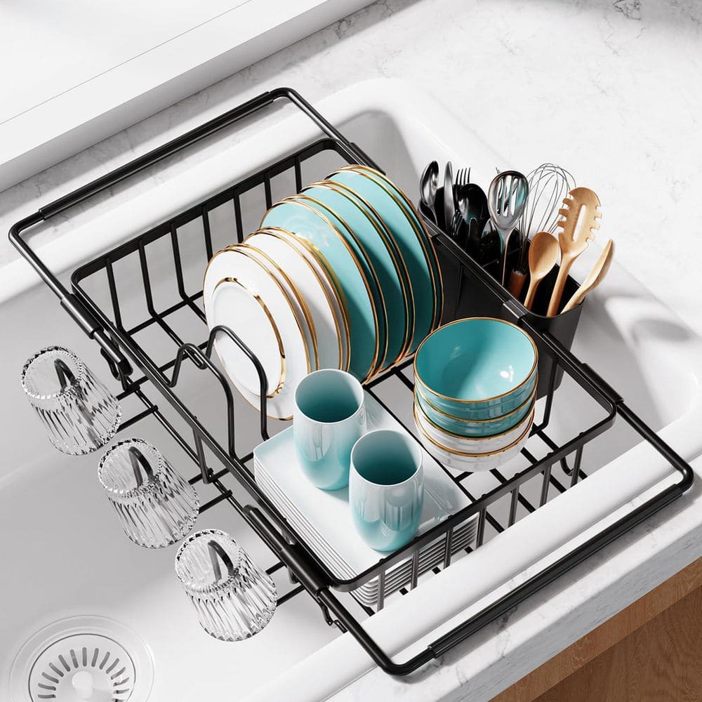 Expandable Stainless Steel Dish Drying Rack, Over The Sink Dish Rack With Drain Tray, Cutlery And Cup Holders Included price history on PriceWatchPro
