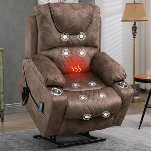 Exclusive Oversized Velvet Multifunctional Recliner Chair with Massage, Heatingand2 Cup Holder - Brown(Dual OKIN Motor)