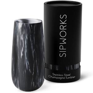 Double Walled 8 oz. Insulated Gray Marble Stainless Steel Flute Champagne Tumbler with Spill Proof