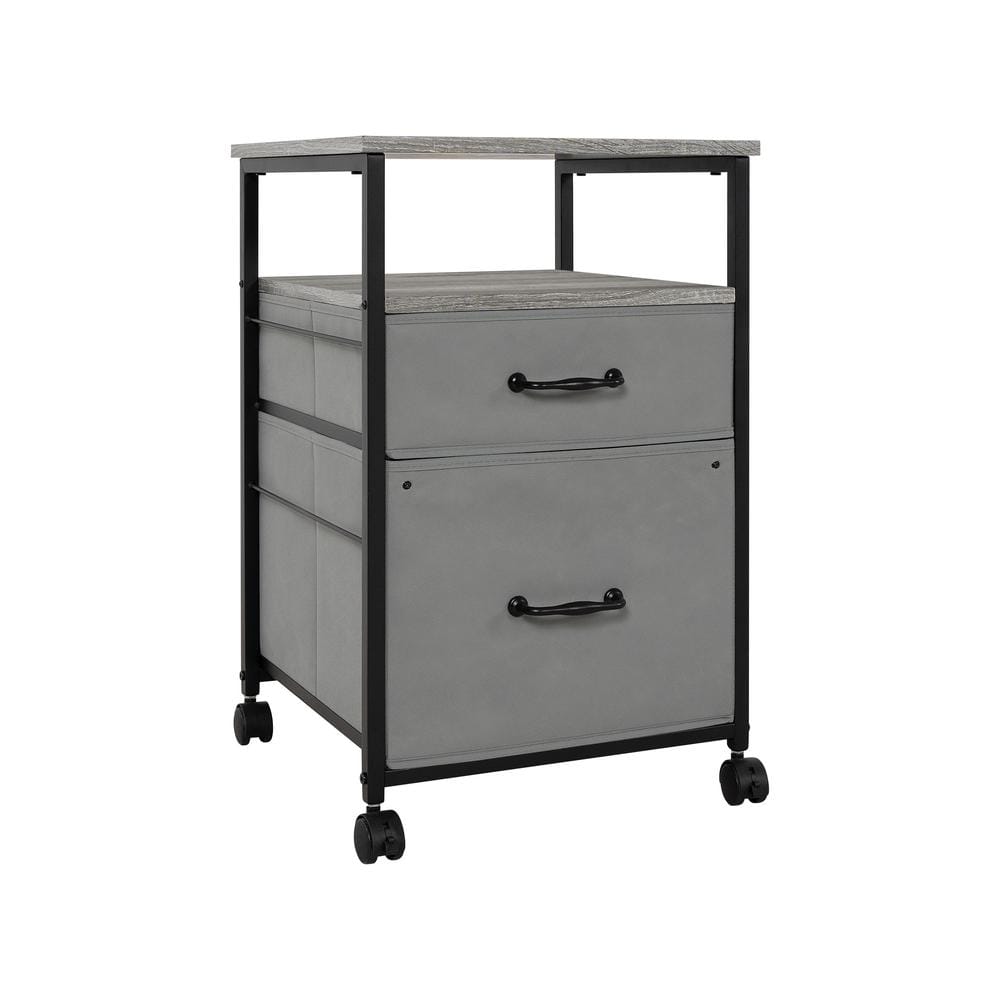 Gray Metal and Wood Rolling 2-Drawer Nightstand