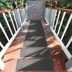 Easy clean, Waterproof, Low Profile Non-Slip Indoor/Outdoor Rubber Stair Treads, 10 in. x 25.5 in. (Set of 5), Black