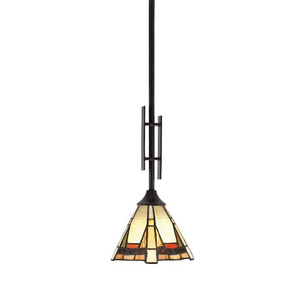 Unbranded Ontario 60-Watt, 1-Light Dark Granite Stem Hung Mini Pendant Light with Zion Art Glass Shade and No Bulb Included