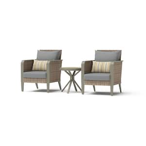 Grantina 3-Piece All-Weather Wicker Patio Club Chairs and Side Table Seating Set with Sunbrella Charcoal Gray Cushions