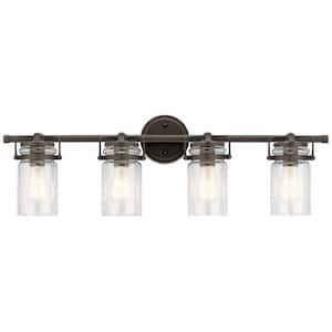 Brinley 32.5 in. 4-Light Old Bronze Vintage Bathroom Vanity Light with Clear Glass Shade