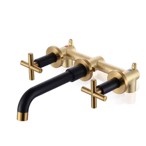 ARCORA Double Handle Wall Mounted Bathroom Faucet in Black and Gold