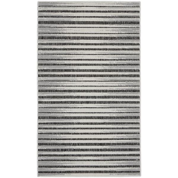 Hampton Bay Calobra Dark Gray doormat 2 ft. x 4 ft. Geometric Contemporary Indoor/Outdoor Patio Kitchen Area Rug