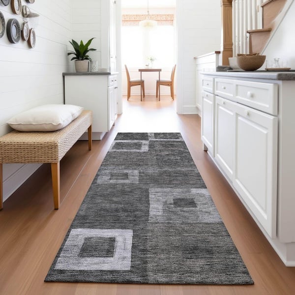 Mayfield Premium Machine Washable Abstract AMF1142 Black 2 ft. 3 in. x 7 ft. 6 in. Runner Rug