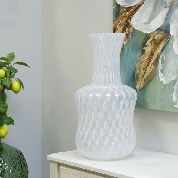 PRIVATE BRAND UNBRANDED Etsen White on White Swirl Glass Decorative Vase