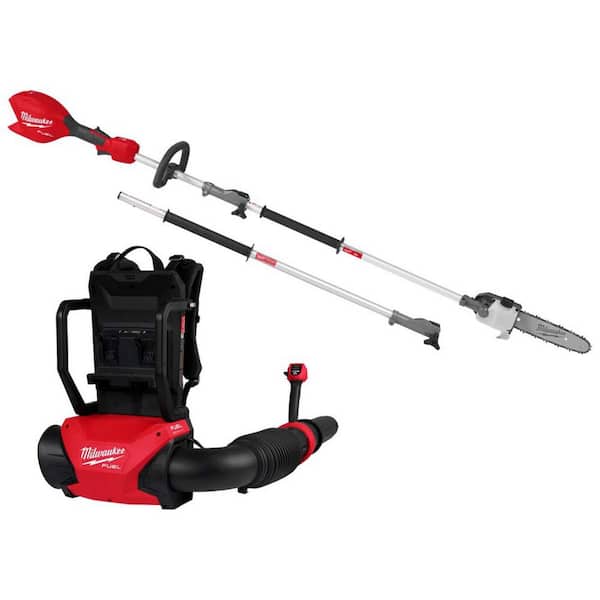 M18 FUEL 155 MPH 650 CFM 18V Brushless Cordless Dual Battery Backpack Leaf Blower w/ M18 FUEL 10 in. QUIK-LOK Pole Saw