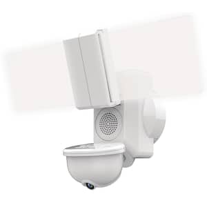 Video Wi-Fi Connected White Wired EdgeLit Motion Activated Outdoor Security Integrated LED Flood Light 2000 Lumens