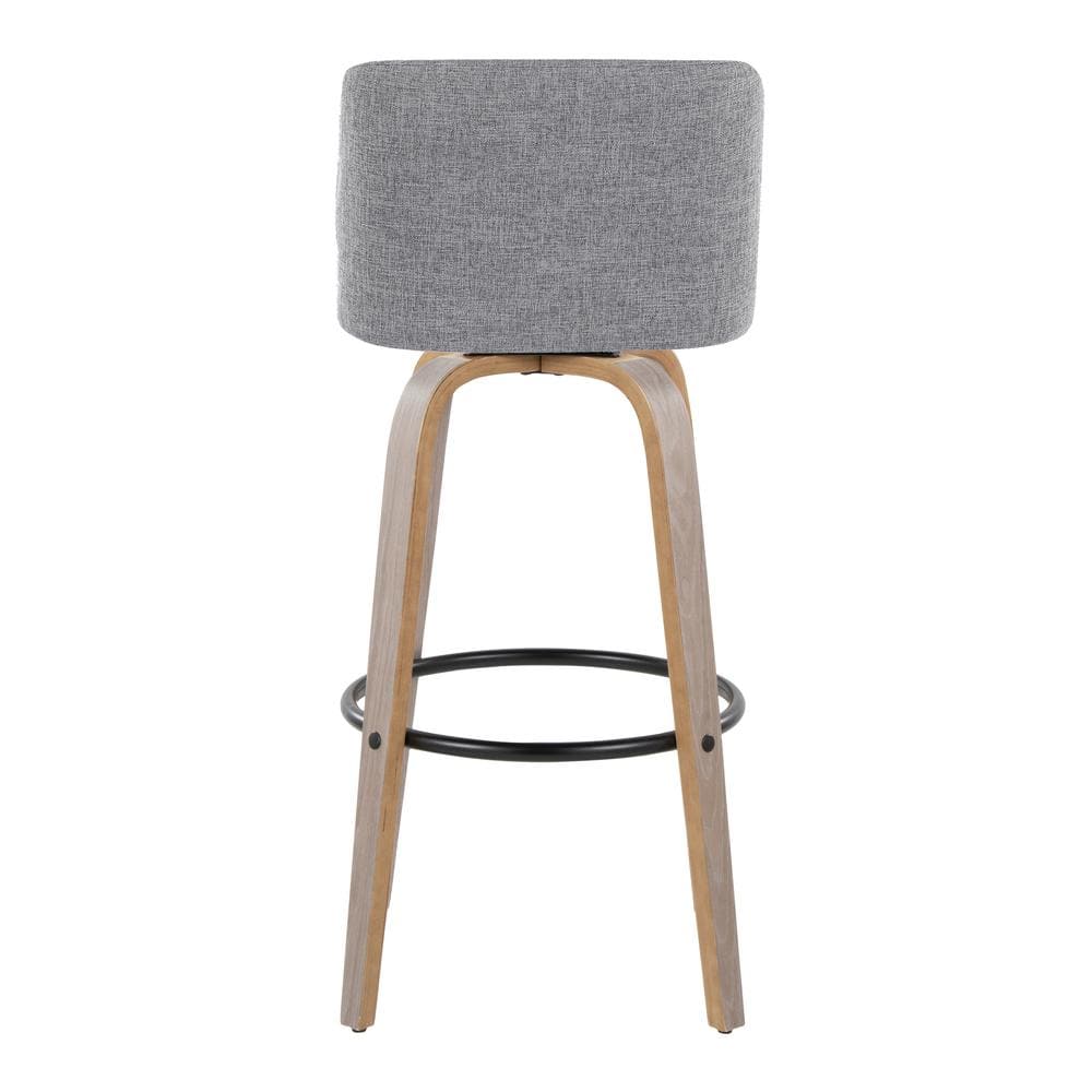 Gray Upholstered Swivel Barstool with Light Wood Legs