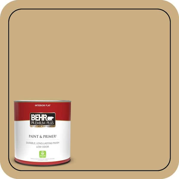 BEHR PREMIUM PLUS 1 qt. #S310-4 Perennial Gold Flat Low Odor Interior Paint & Primer
