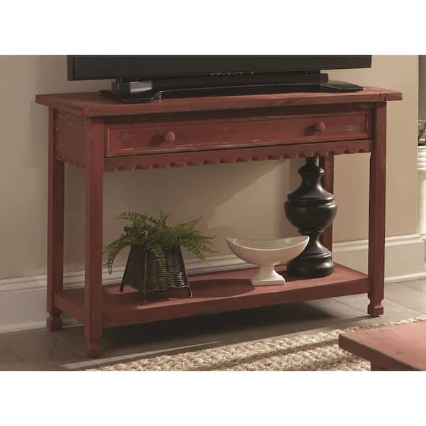 Alaterre Furniture Country Cottage 42 in. Red Rectangle Wood Console Table with Drawer